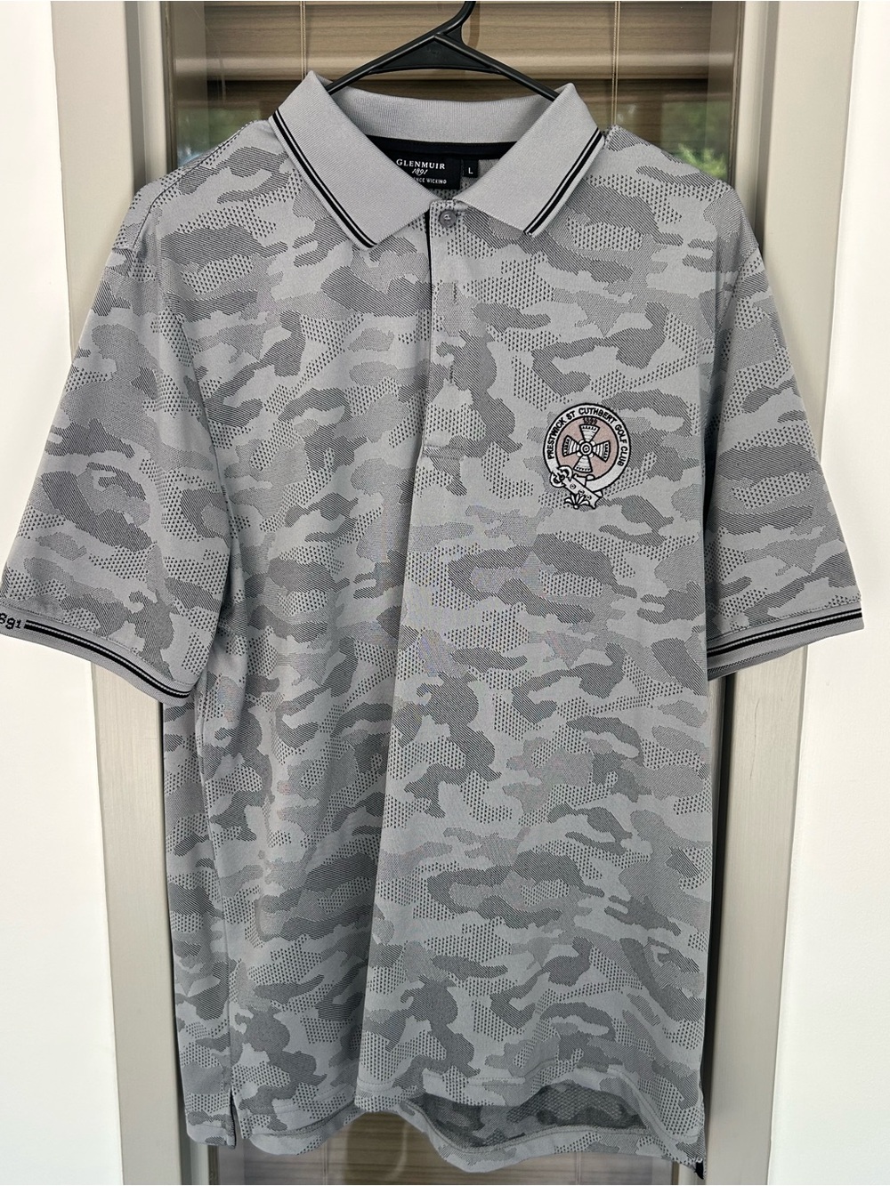 Men’s Glenmuir Prestwick Golf Club Performance Wicking Grey Camo Polo Shirt L